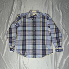 Tommy Bahama Button Down Shirt Mens M Blue Green Plaid 100 Cotton