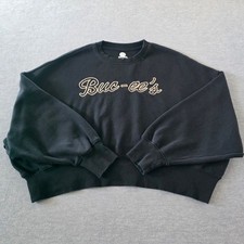 Buc-ee's Women Black Cropped Oversized Sweatshirt Embroidered Logo Small