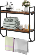 Wall Mounted Bathroom Shelves with Towel Bar, Industrial 2-Tier over the Toilet