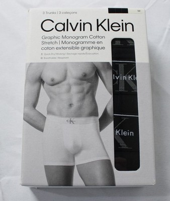 Calvin Klein Men's Breathable 3 Pack Trunks BM7 Black Medium NWT