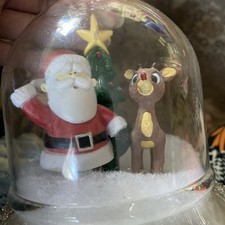 Vintage Musical Santa  Rudolph Reindeer Snow globe Christmas Decoration