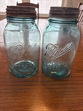 2 Vintage Blue Ball PERFECT Mason Jars  with Lids