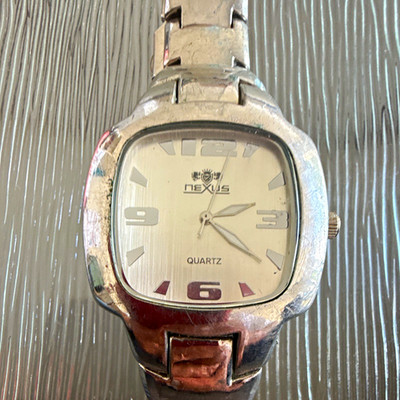 Nexus Quartz Analog Wristwatch Square Silver Tone Metal Bracelet 12-Hour Dial