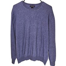 Lands End Mens Cotton Cashmere Blend Crewneck Sweater Large Speckled Blue Preppy