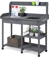 Garden Potting Bench Raised Table Top Removable Sink Drawer Shelves Side Hooks