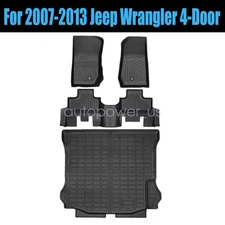 Fits 2007 - 2013 Jeep Wrangler 4-Door TPE Floor Mats & Trunk Cargo Liners Black
