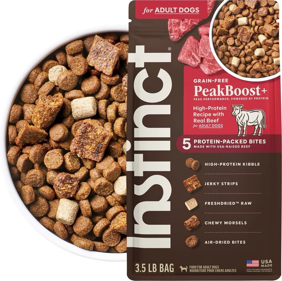 Instinct PeakBoost+ High Protein Grain Free Beef Recipe Dry Dog Food 3.5# Bag