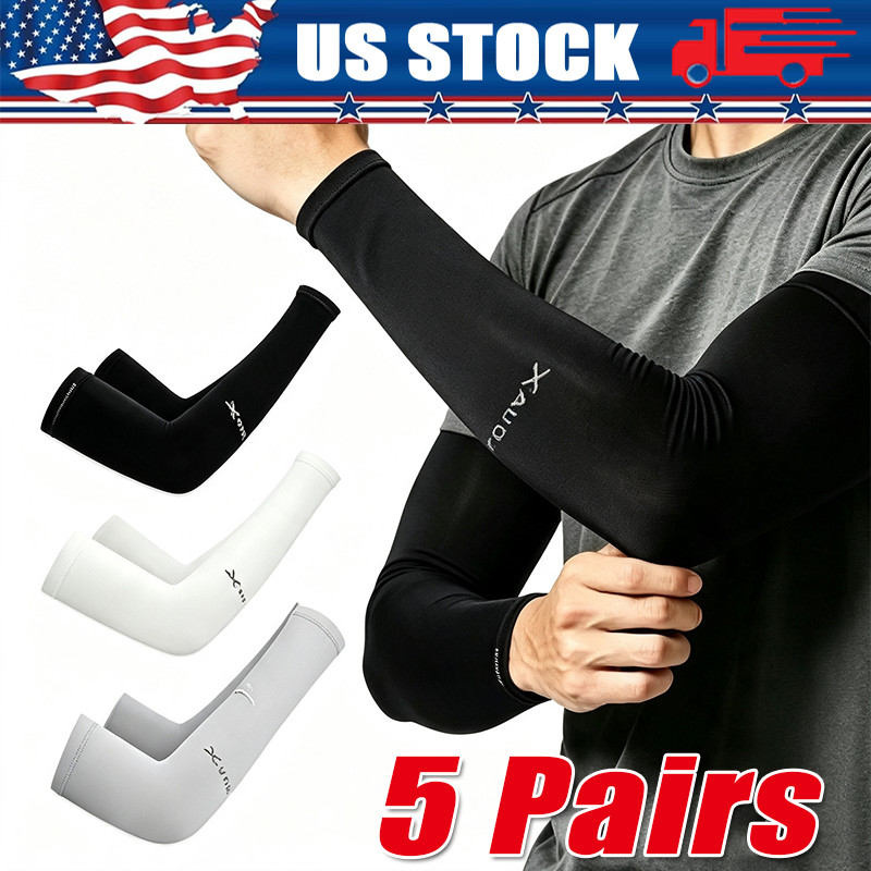 5 Pairs Cooling Arm Sleeves Cover UV Sun Protection Sports Outdoor For Men Women