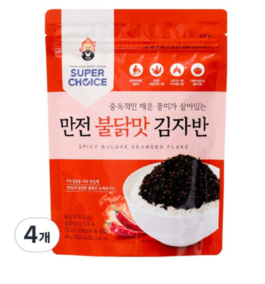 Manjun Kim Super Choice Spicy Buldak Seasoned Seaweed Topping Flake 40g, 4 packs