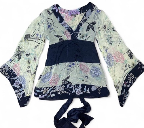 Gorgeous Vintage 1060 Sherman Floral Flowy Silk Blouse Made In USA Size M