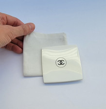 CHANEL authentic portable compact white mirror with pouch 3" x 3"