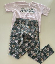 Puma Tee/ Leggings Outfit Sz 5t floral print pants with matching top pink green