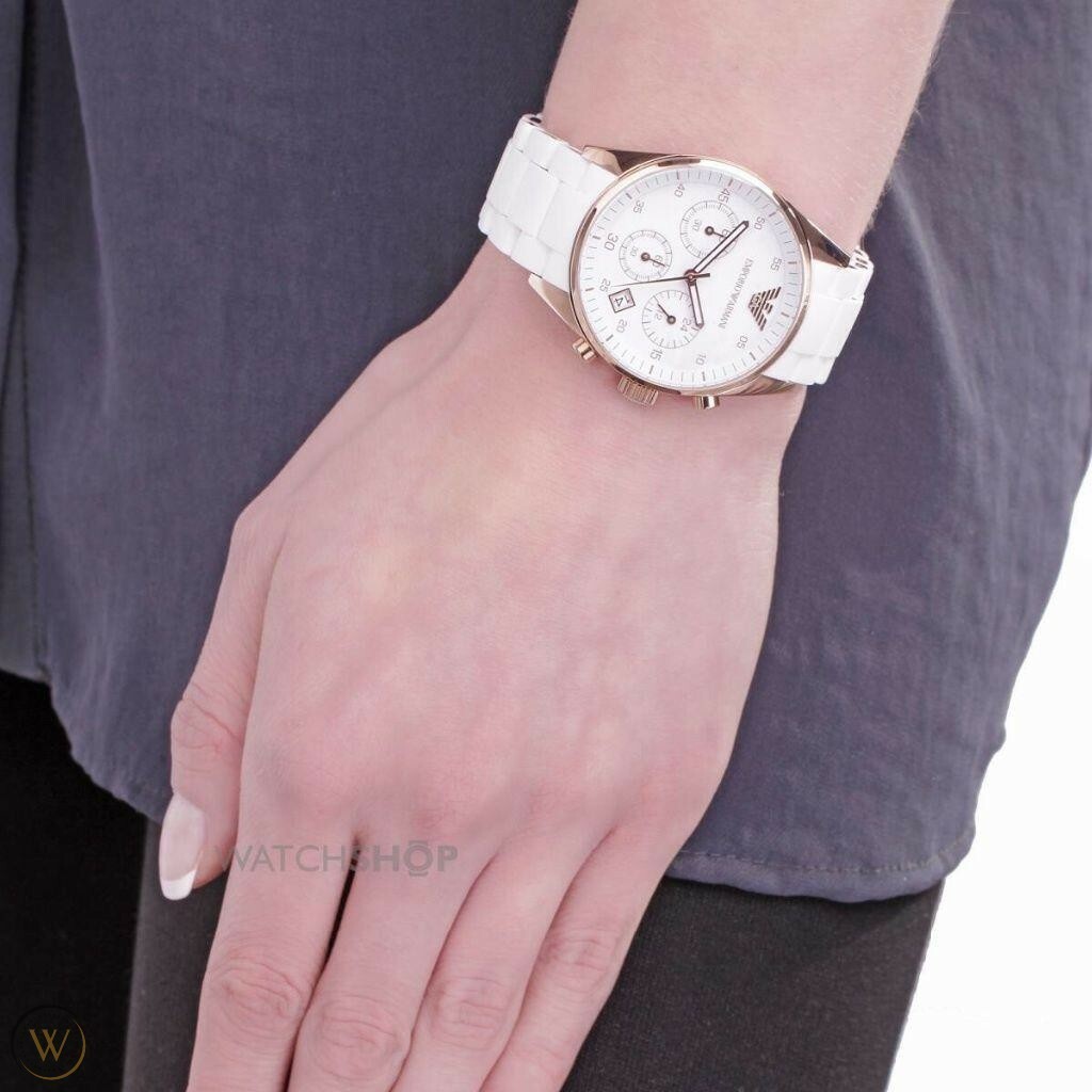 NEW AR5920 LUXURY EMPORIO ARMANI SILICONE ROSE GOLD WHITE DIAL LADIES