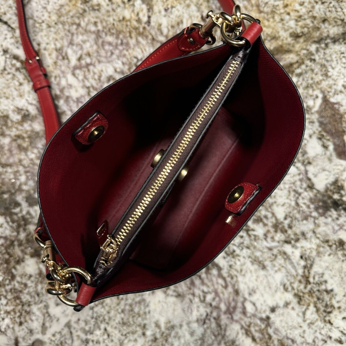 COACH CA582 2Way Shoulder Bag Leather Brown/Red Total COACH CA582 2Way Shoulder Bag Leather Brown/Red Total