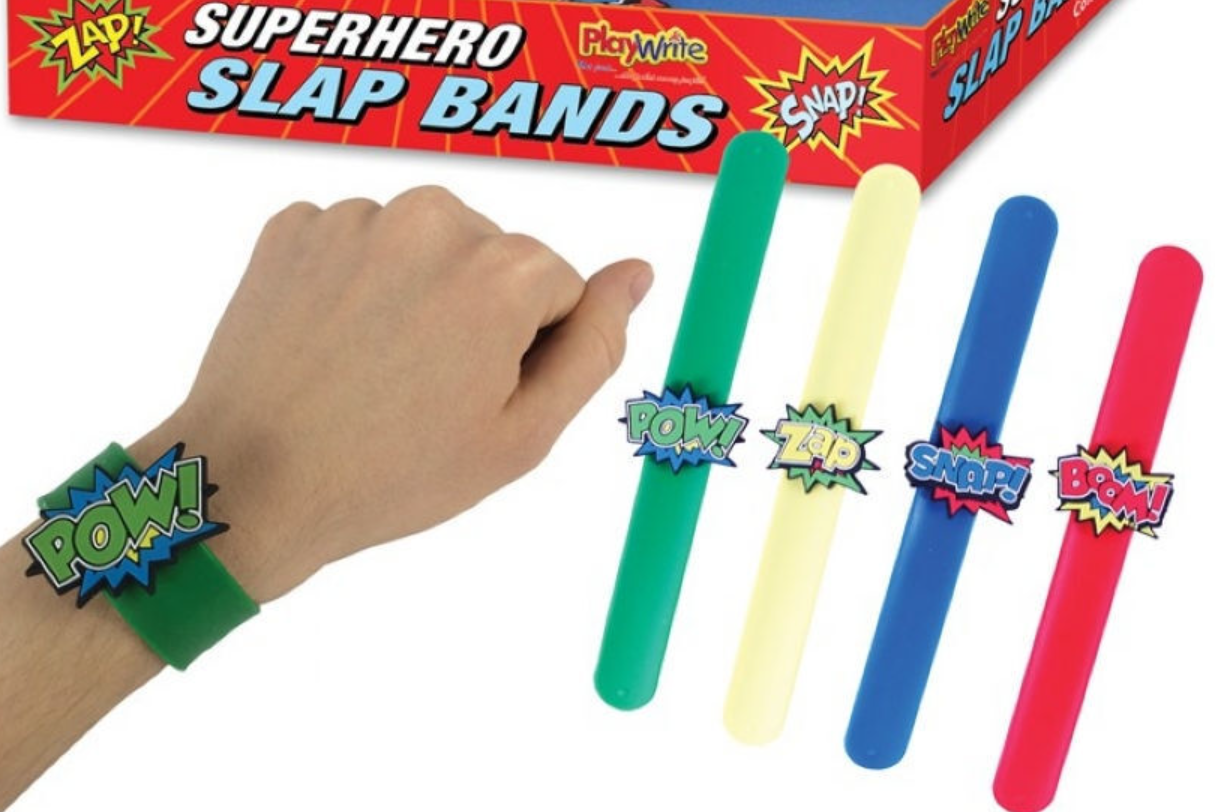 6 Silicone Super Hero Snap Bracelets Pinata Toy Loot/Party Bag Fillers Slap Band