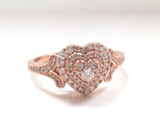 Gorgeous Solid 10K Rose Gold Double Halo Heart Diamond Promise Engagement Ring