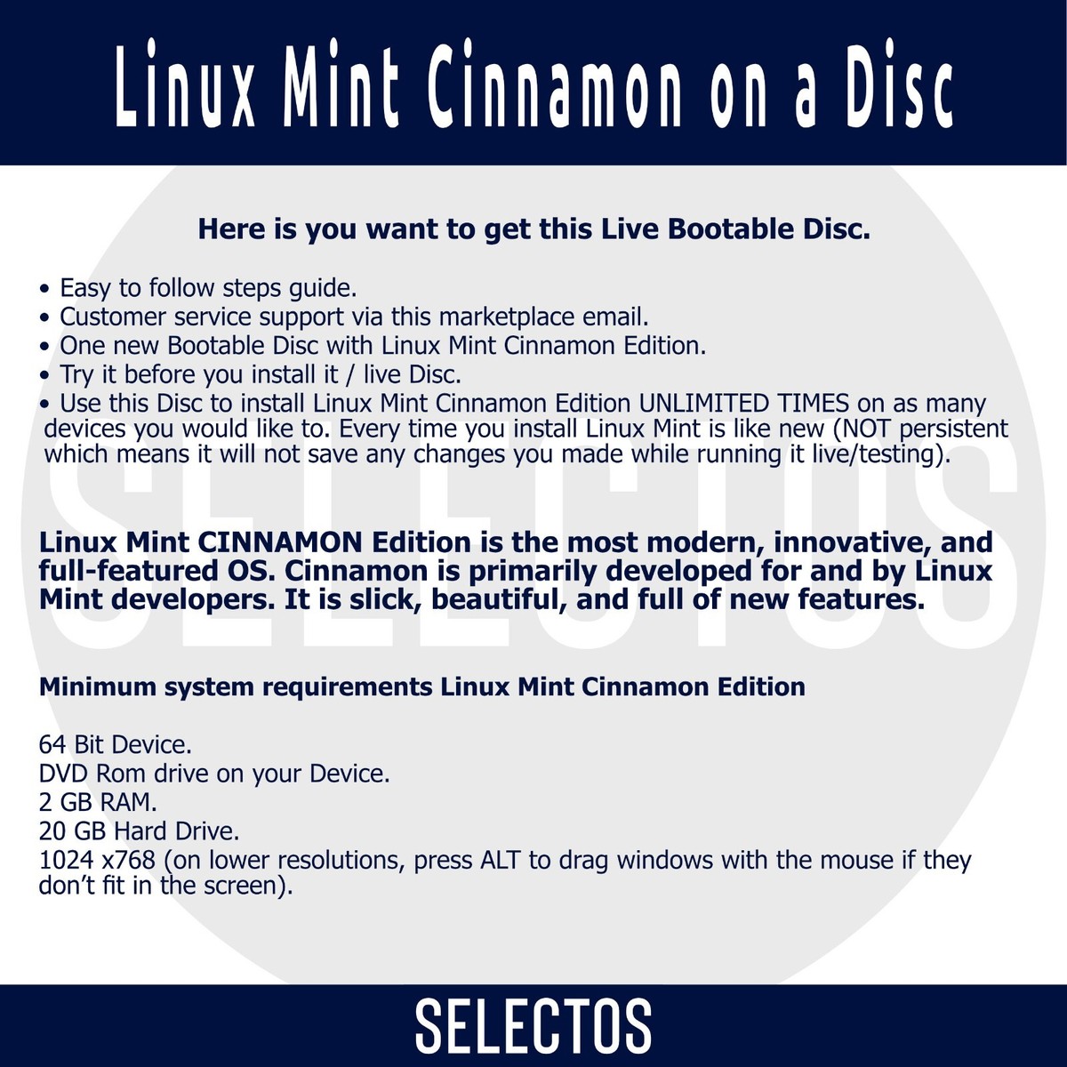 Linux Mint 22.1 Xia Cinnamon CD Edition Bootable DISC Linux