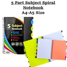 A4 / A5 Spiralbound Notebook 5 Part Subject Ruled Paper School Work -125 Sheets