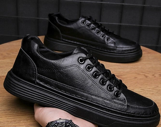 Black leather work sneakers cheap