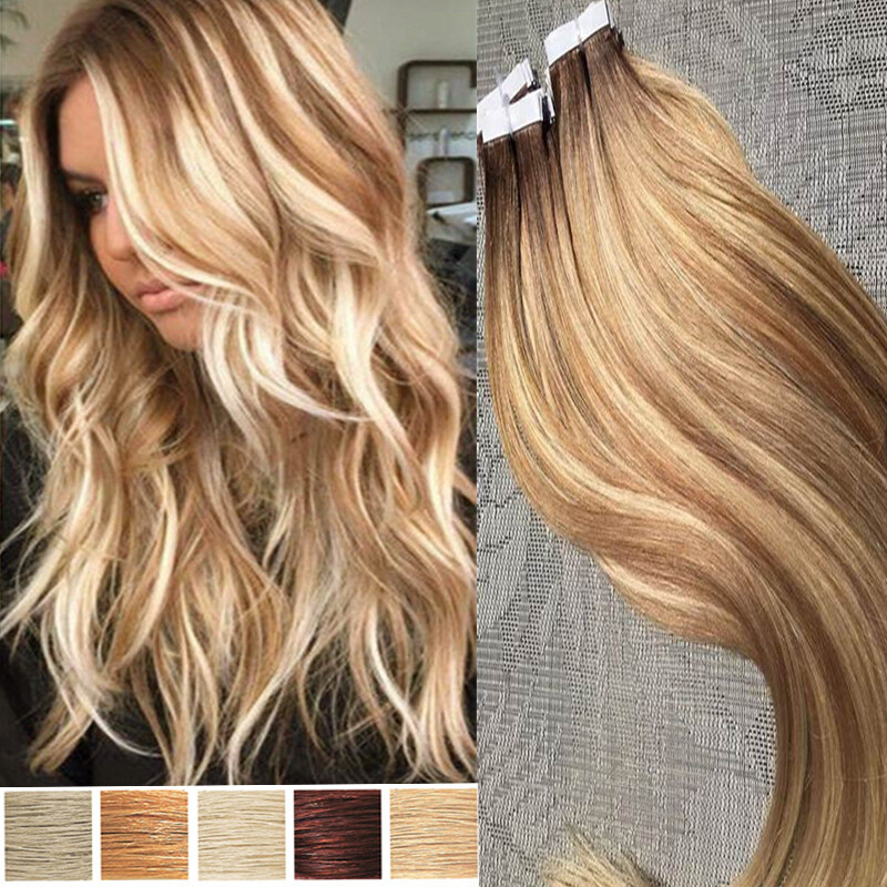 Balayage 60pcs Thick Tape In Remy Human Hair Extensions Skin  display picture 1