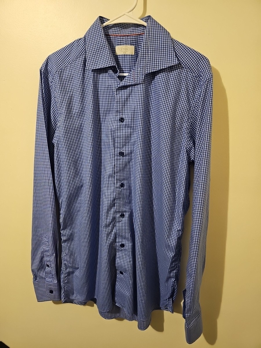ETON Slim Fit Dress Shirt Mens 16, 41 White Blue/ Navy Button Up Cotton Shirt ETON Slim Fit Dress Shirt Mens 16, 41 White Blue/ Navy Button Up Cotton Shirt