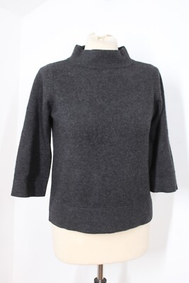 Vince S Dark Gray Mock Neck 100% Cashmere 3/4 Sleeve Sweater Holes 