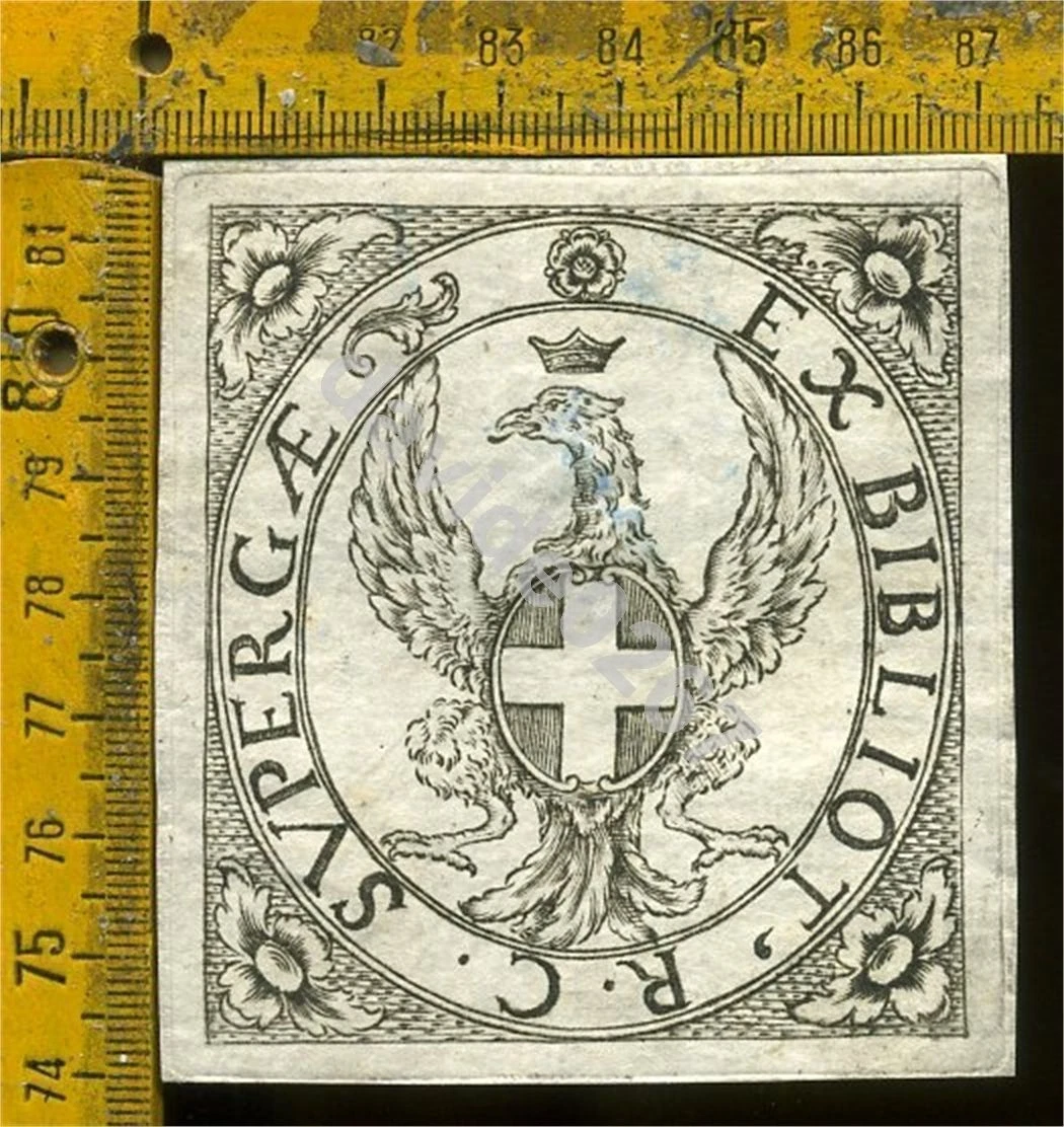 Ex Libris Antico Originale Araldica 715 Biblioteca di Superga 1750