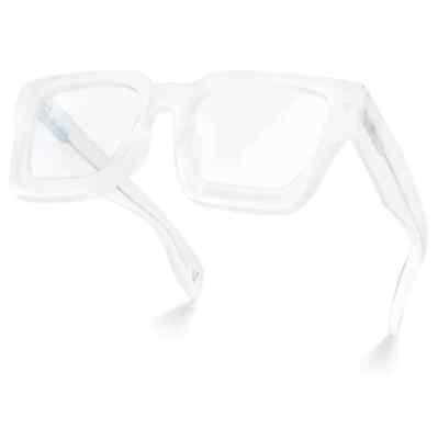 Blue Light Blocking Glasses Rectangle Chic Preppy Look White Frame