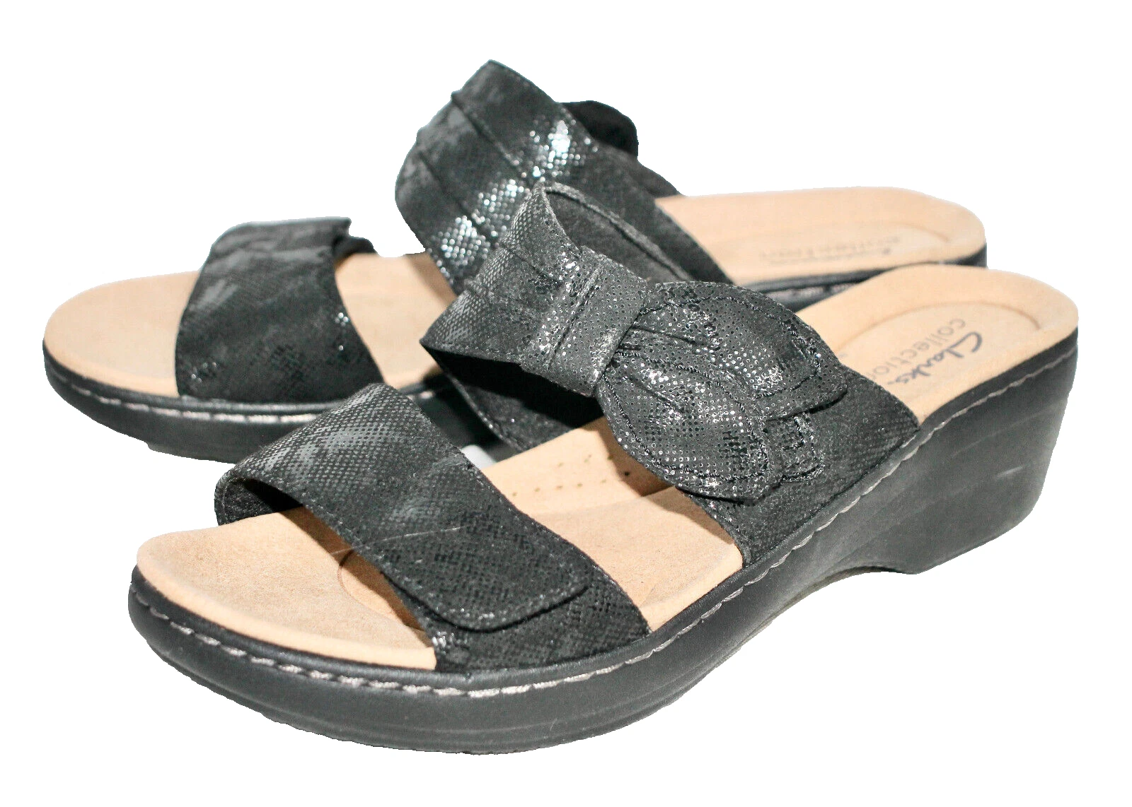 CLARKS COLLECTION Sandalo donna Merliah Charm slide taglia 10M nero serpente in rilievo