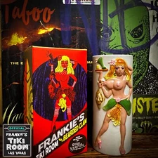 OFFICIAL Frankie's Tiki Room Bearded Clam Tiki Mug Art Box + Swizzle + Sticker
