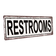 Restrooms Metal Sign; Wall Decor for Bath or Laundry