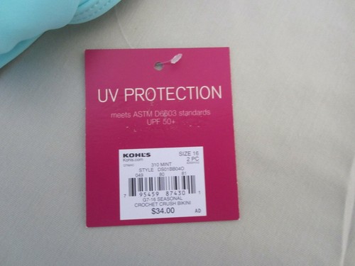 NWT Girl's SO 2 pc. Swimwear Size 16 Aqua/Turquoise Lacy Accents Color Trim--- - Picture 9 of 10