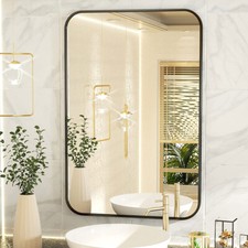 Large Bathroom Wall Mirror Square Bevelled Edge Modern Wall Mounted Black / Gold