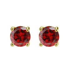 14k Yellow Gold Push Back Round Created Ruby CZ Stud Earrings 3MM Plated