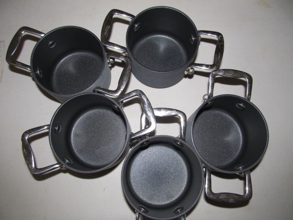 COOK'S ESSENTIALS 5/8 QT HARD ANODIZED NON-STICK INDIVIDUAL MINI POT Set of 5