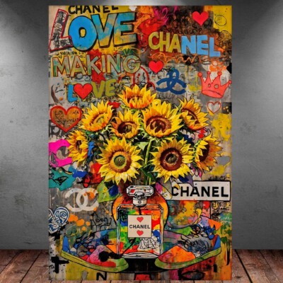 LEINWAND BILDER XXL POP ART GRAFFITI PARFUM SONNENBLUME ABSTRAKT WAND POSTER 485