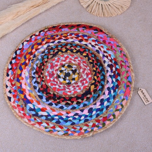 Rohina Recycled Rag Rug Round Multicoloured 50cm Mat Home Gift