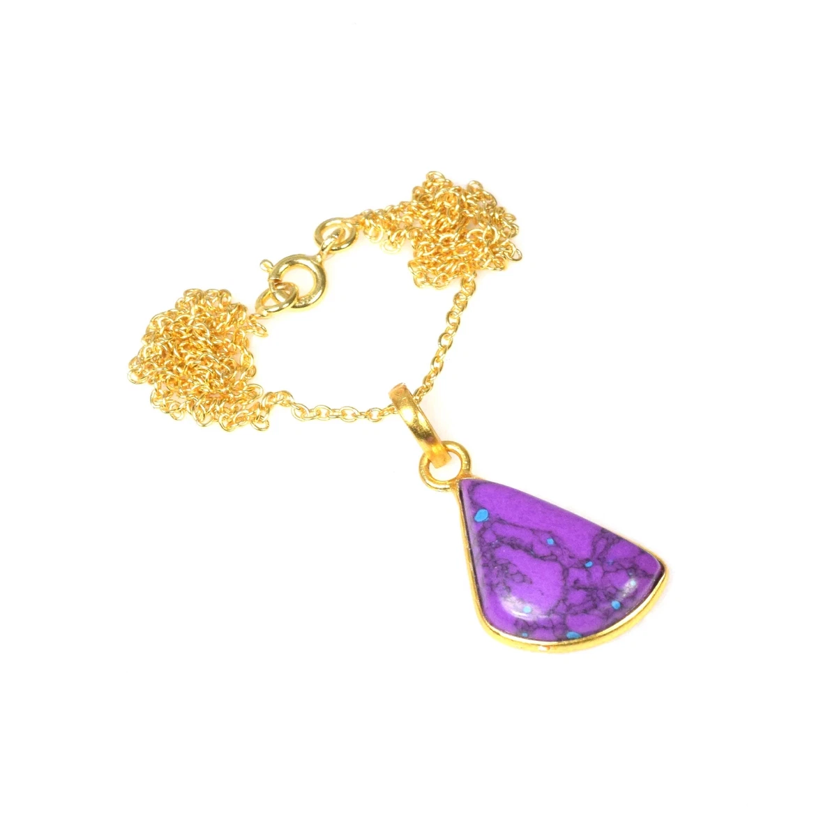 925 Solid Sterling Silver 24CT Gold Overlay Purple Turquoise Chain