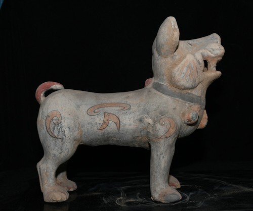 Ancienne sculpture chien 13,6" poterie chinoise soldes culture Majiayao Fengshui 12 ans zodiaques