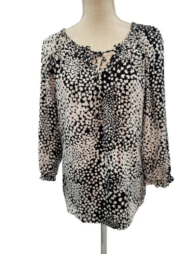 Talbots Blouse Peasant Top Size M Women Black Whi… - image 1