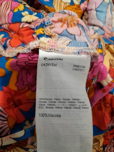 Rip Curl Crop Top Womens L Bright Floral Smocked Cinch Waist Strap Tank Shirt - Picture 9 of 13