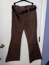 VTG L.E.I. Sz 9 Brown Corduroy Bell Bottom Wide Leg Pants With Belt