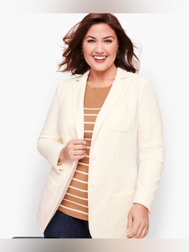 Talbots Aberdeen Classic Pique Knit Blazer Casual Career Creme’ Size 18