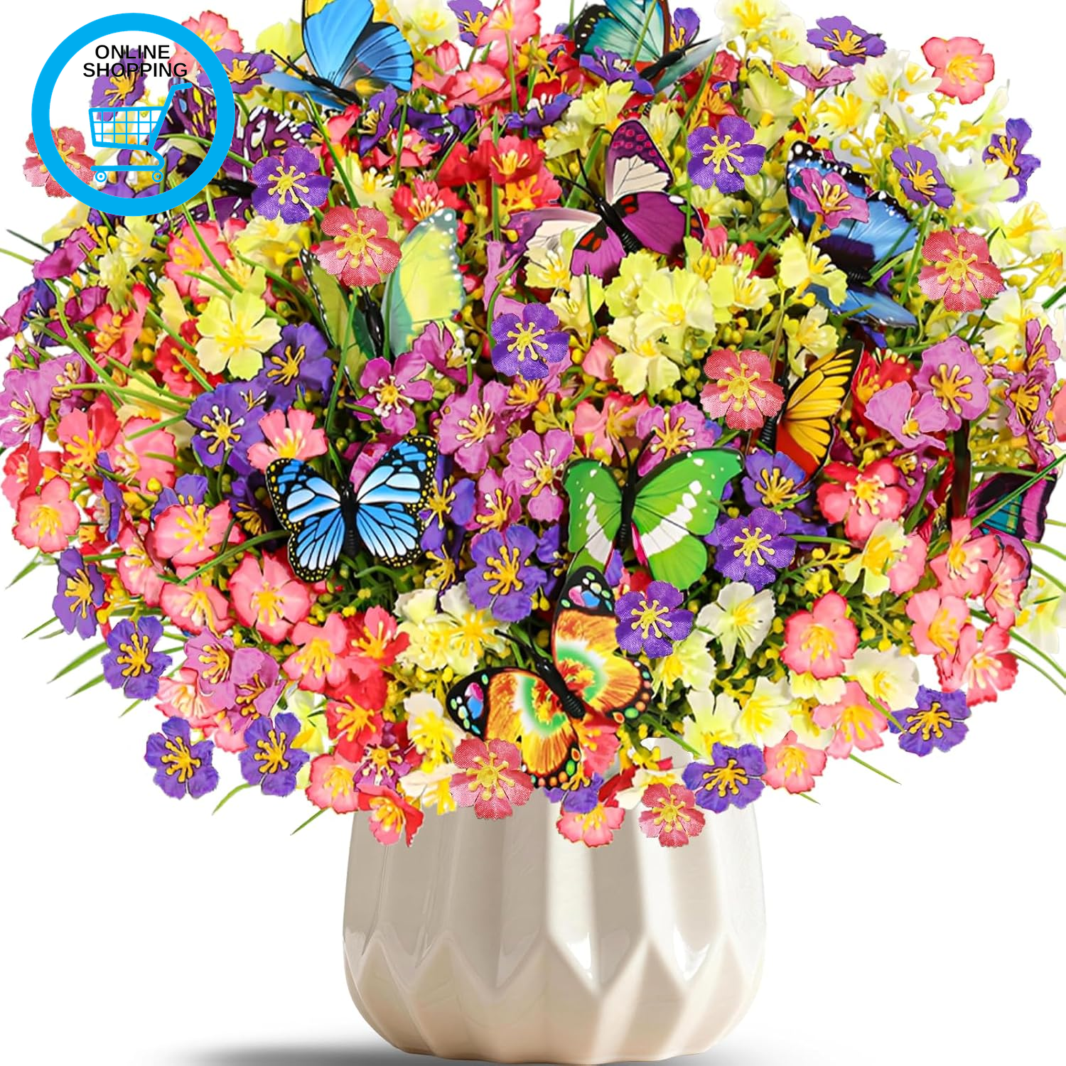 12 Bundles Artificial Flowers Outdoor, Silk Faux Flowers UV Resistant Fake Flowe