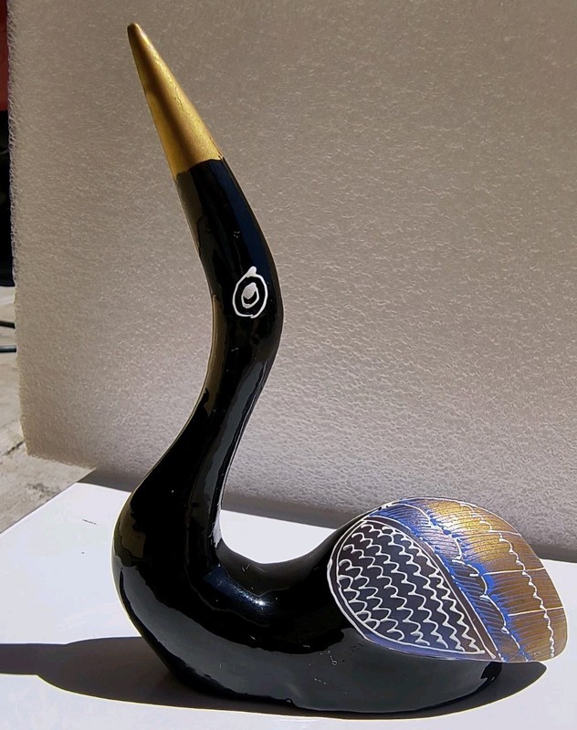5"x4" Stunning Bird In Black Laquer Wood Carved, Highly Painted & Gold🦚Figurine