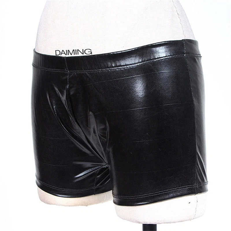 Hombres Wetlook Imitación Cuero Boxer Pantalones Cortos Ropa Interior Cadera Abierta Sin Entrepierna Hombre Gay Foto 4 de 4