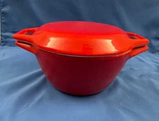 Mid Century Modern Copco Denmark D1 Cast Iron Red Dutch Oven Casserole Dish Lid