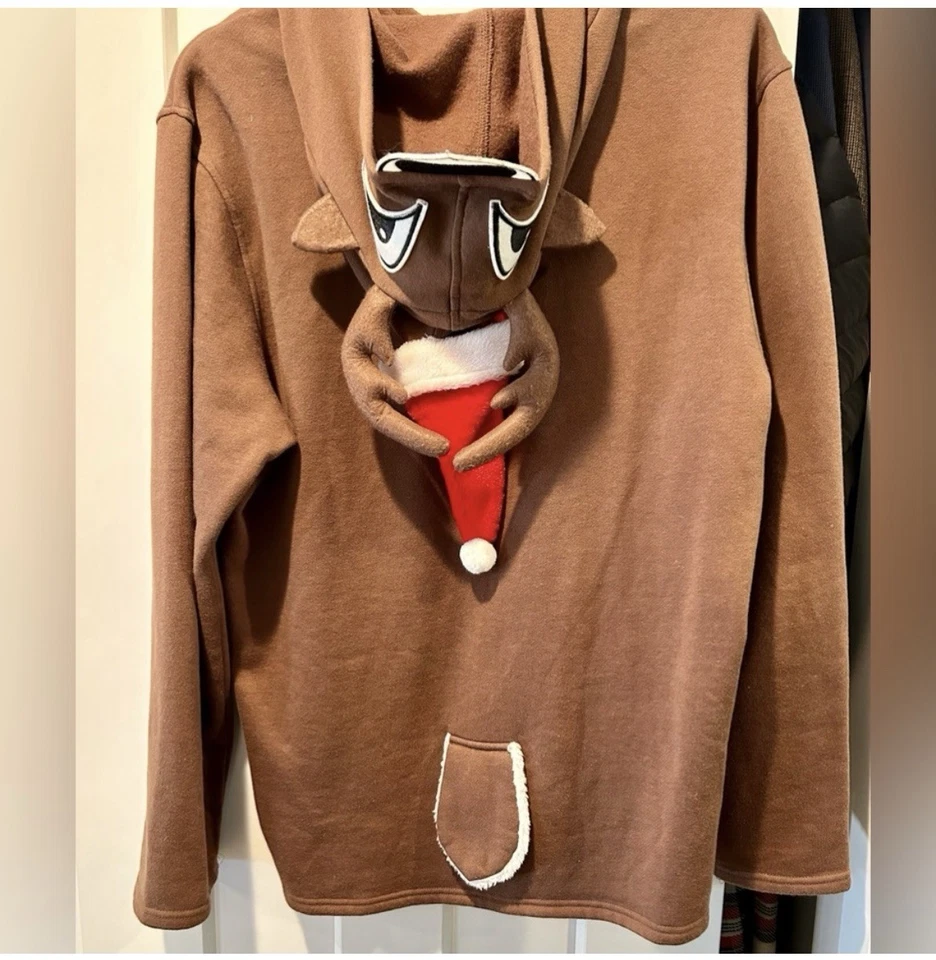 Sudadera con Capucha American Rag Reno Para Hombre - Cuernos, Ojos, Orejas, Sombrero de Santa, Cola, Talla L Foto 2 de 4