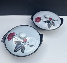 Staffordshire Pottery Empire Porcelain Tureens  Black Red Rose Hand Dec Vintage