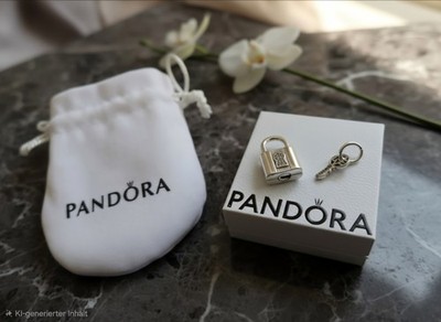 Pandora / Vorhängeschloss mit Schlüssel / Charm / Silber 925 / Anhänger Liebe